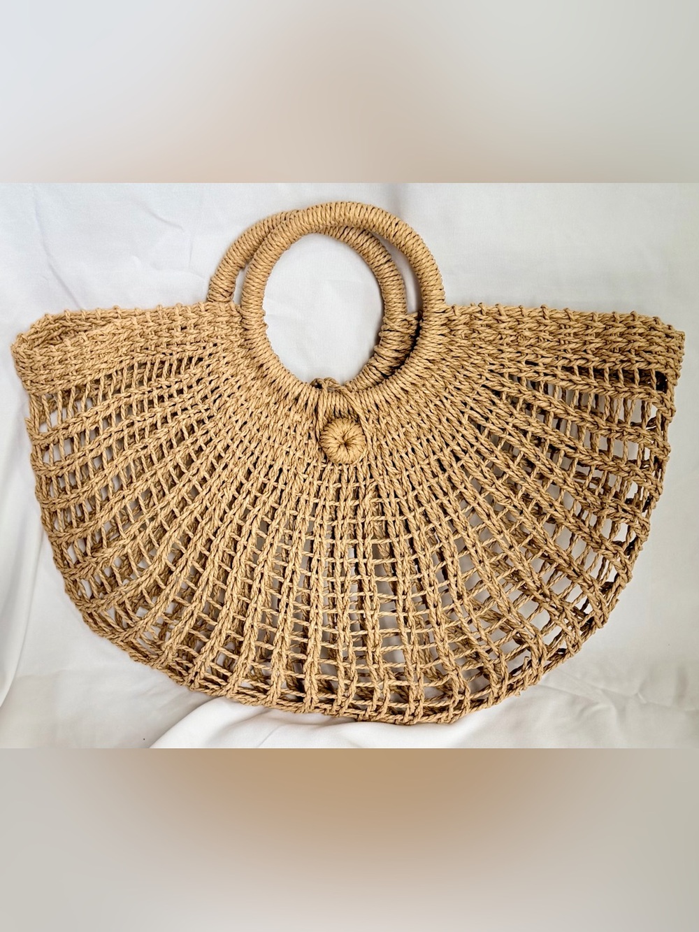 Lulus Woven Straw Tote Bag Round Handle Boho Beach Market Purse - Picture 10 of 10